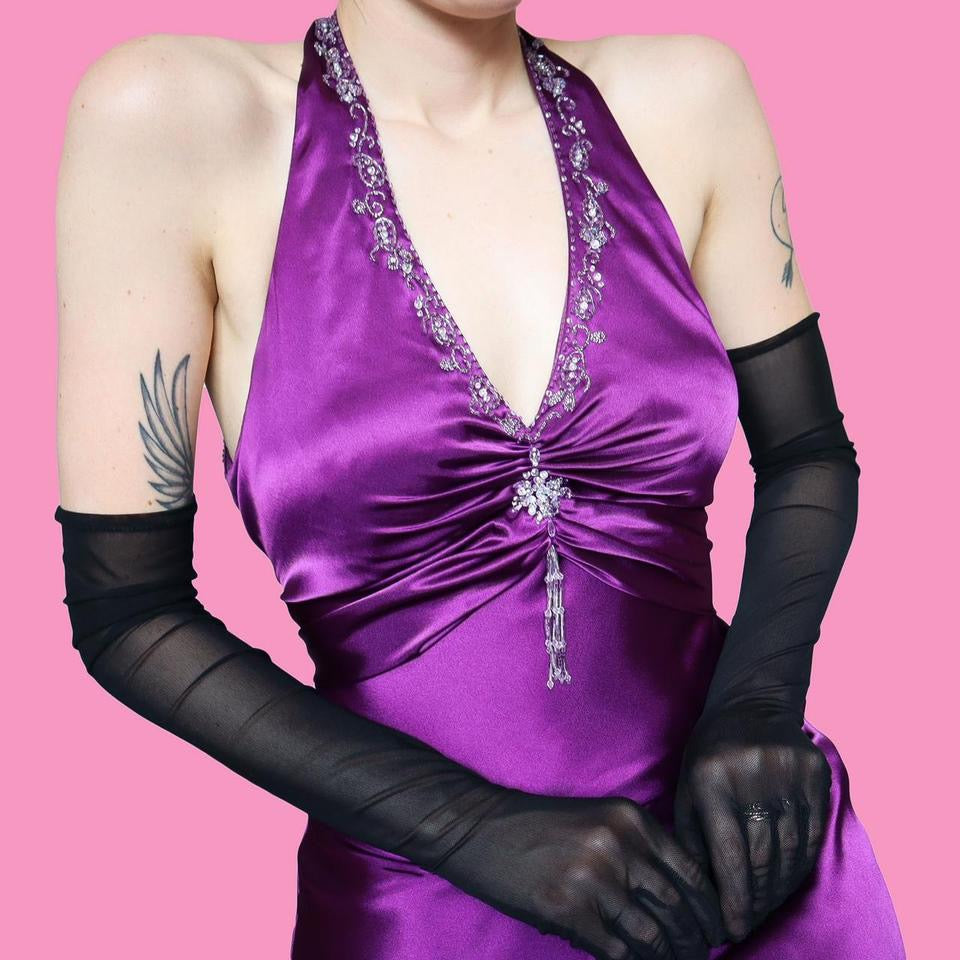 Purple satin evening dress UK 12