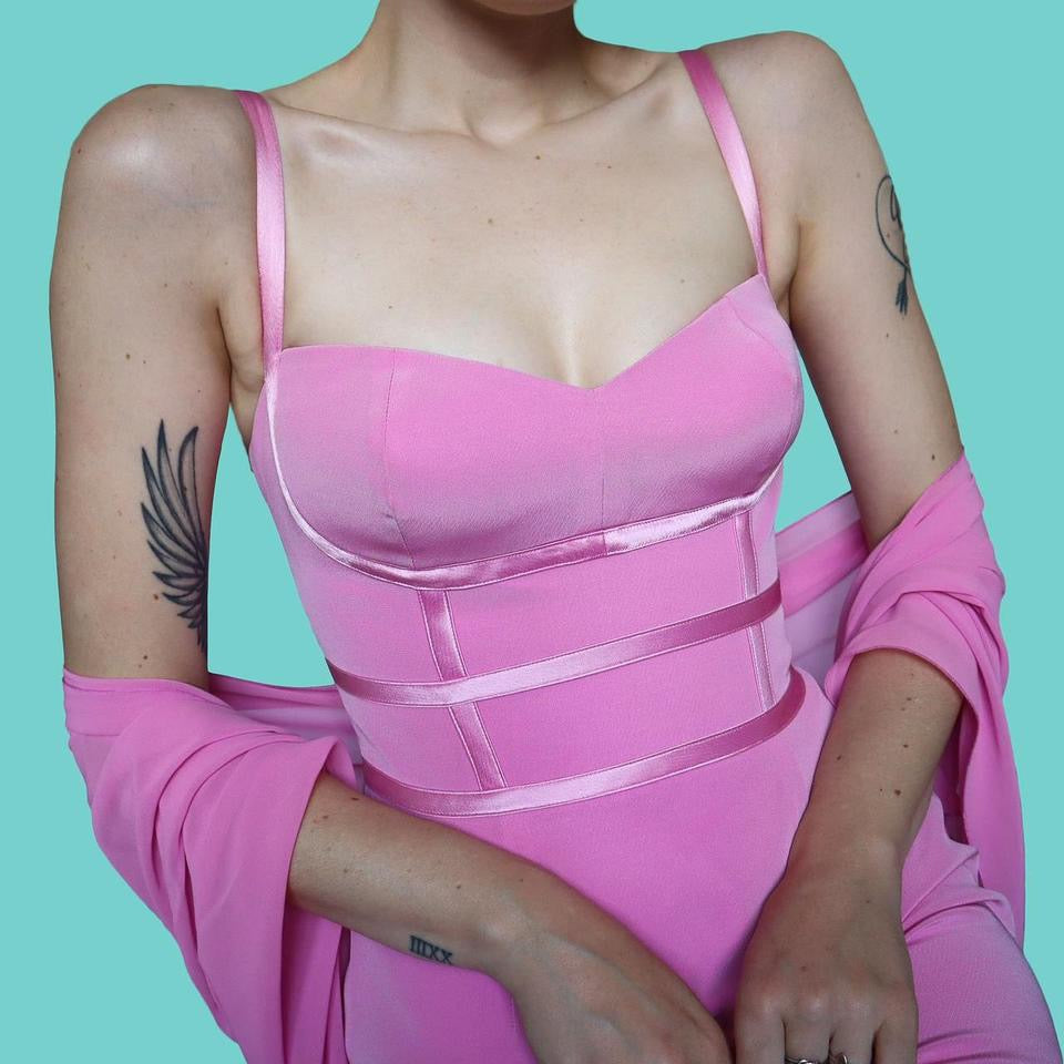 Pink mini dress & shawl UK 10