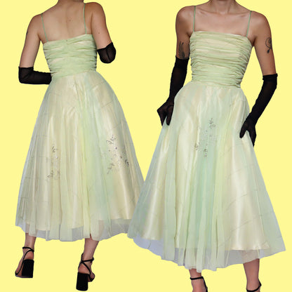 Yellow & green fit and flare midi dress UK 10