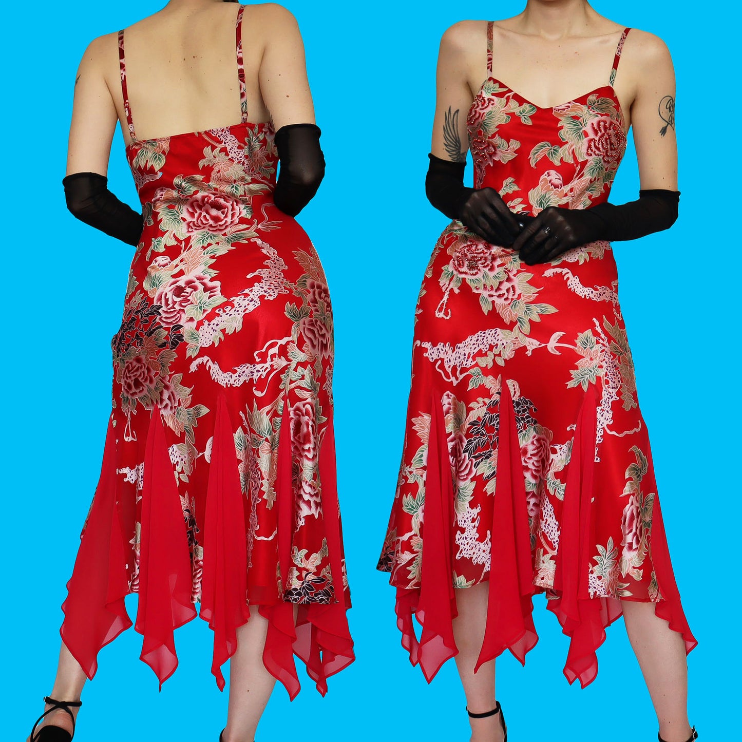 Red Kaleidoscope floral slip midi dress UK 14