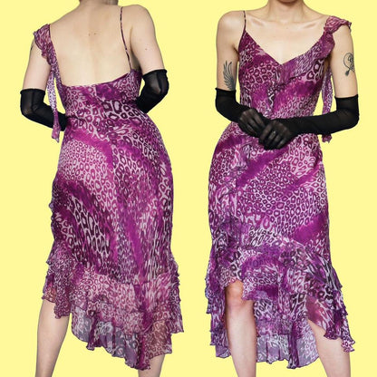 100% silk leopard print midi dress UK 14