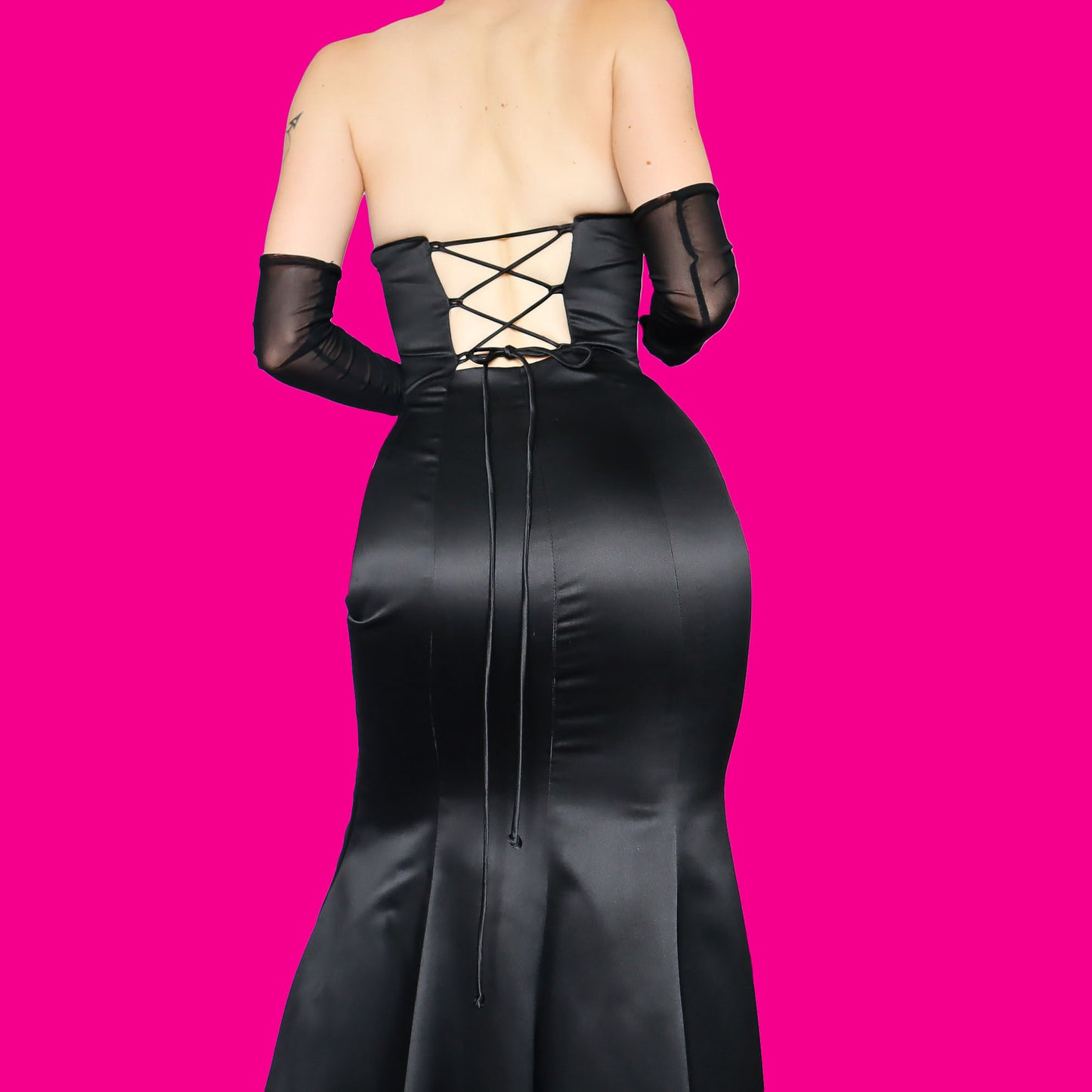 Black strapless fishtail evening dress UK 8-10