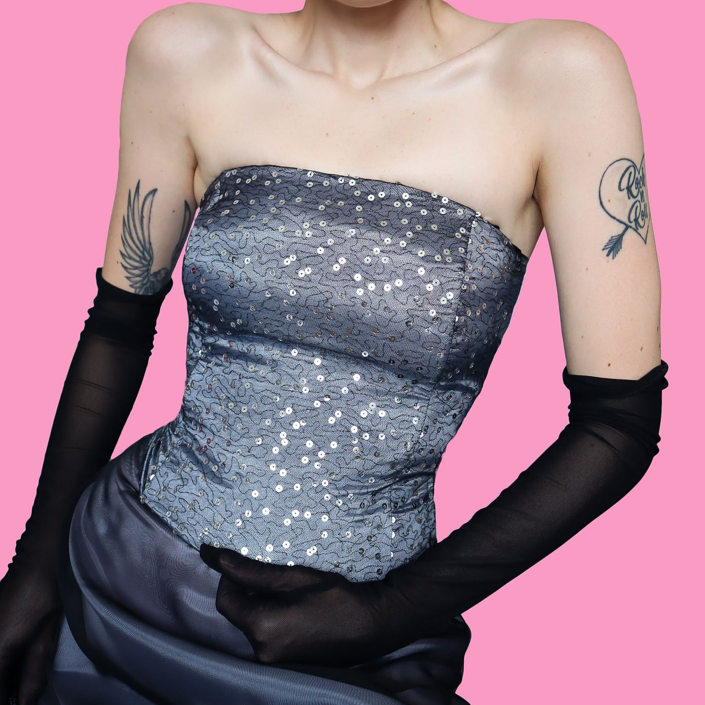 Silver 2 piece skirt & top set UK 12