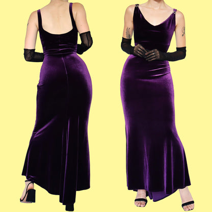Purple velvet stretch evening dress UK 12-14