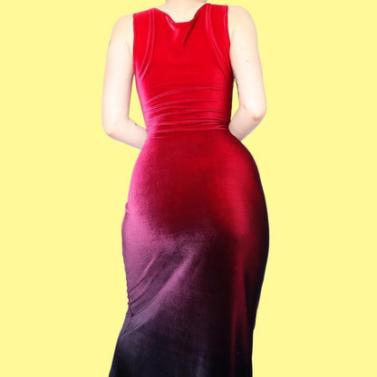 Red & black ombré velvet evening dress UK 12