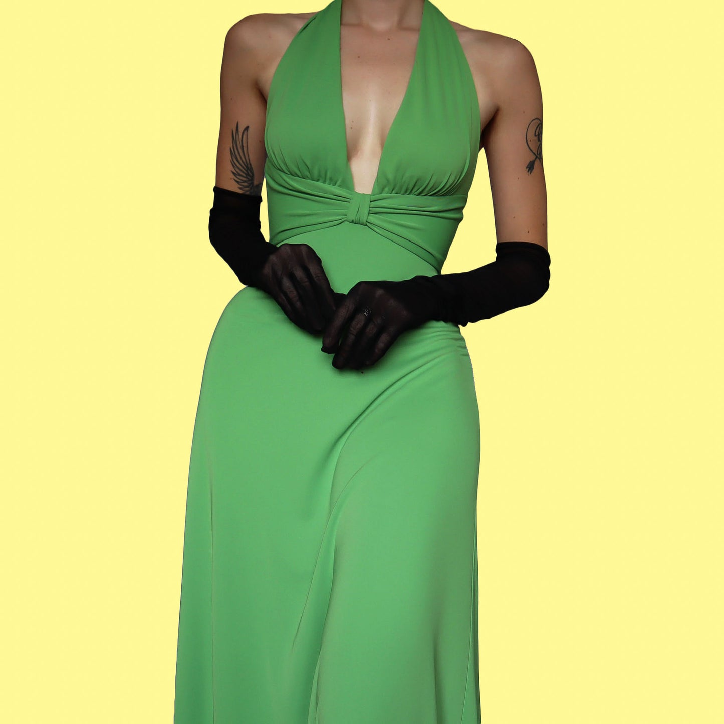 Green halter-neck evening dress UK 6 & UK 8