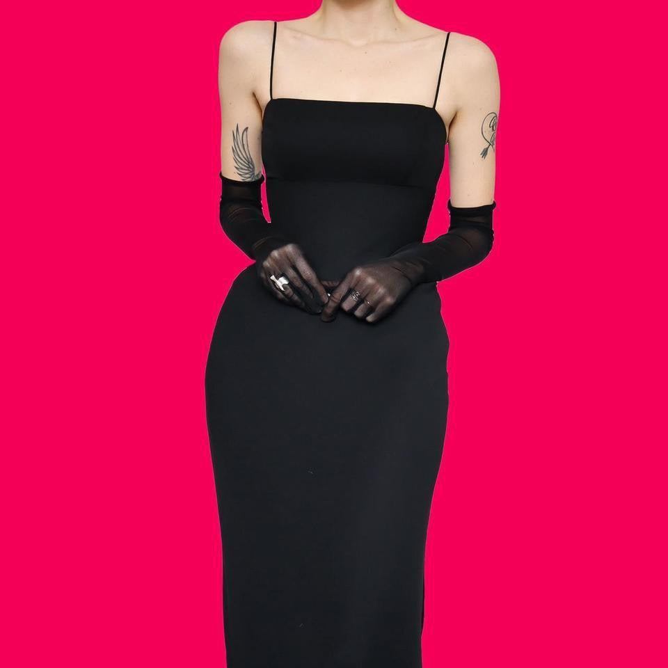 Black open back evening dress UK 10