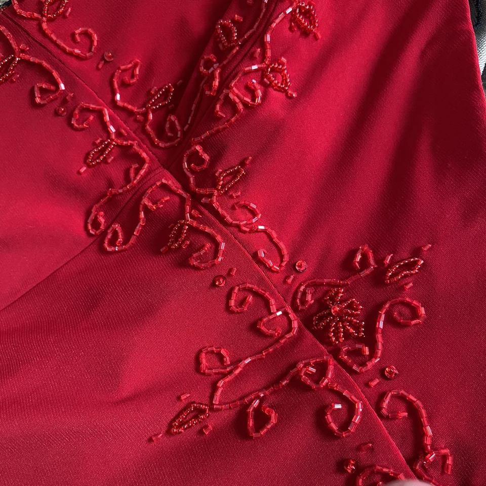 Red beaded low back evening dress UK 12
