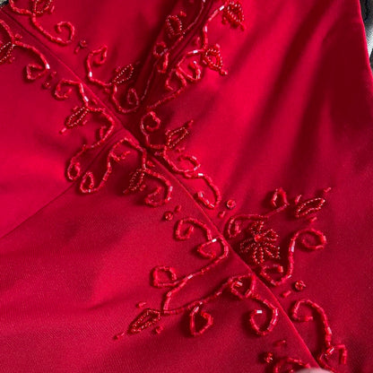 Red beaded low back evening dress UK 12