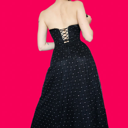 Black glitter strapless a-line evening dress UK 10-12