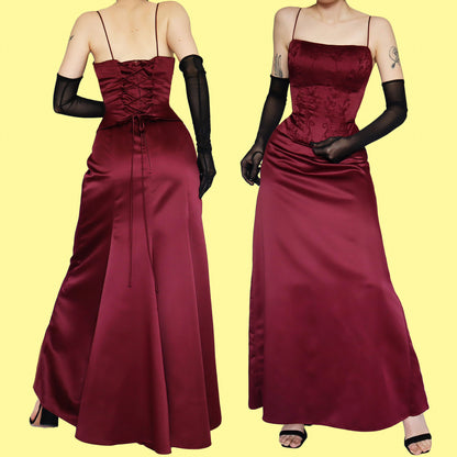 Burgundy lace up evening dress UK 12