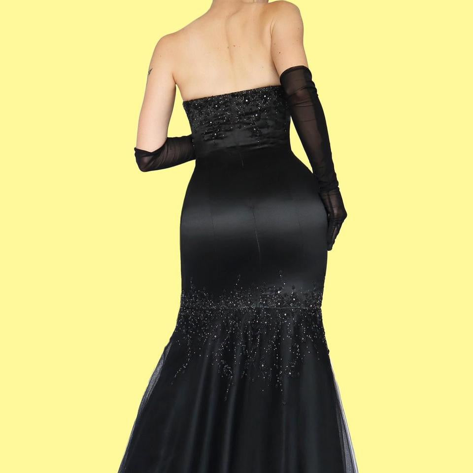 Black strapless fishtail evening dress UK S