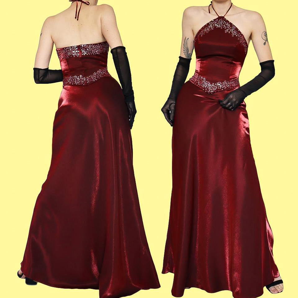 Silky red Dynasty 2 piece skirt & top set UK 10