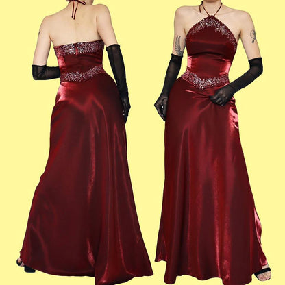 Silky red Dynasty 2 piece skirt & top set UK 10