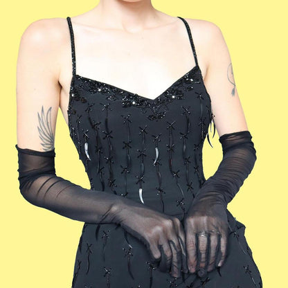 Black YVE 100% silk evening dress UK 10-12