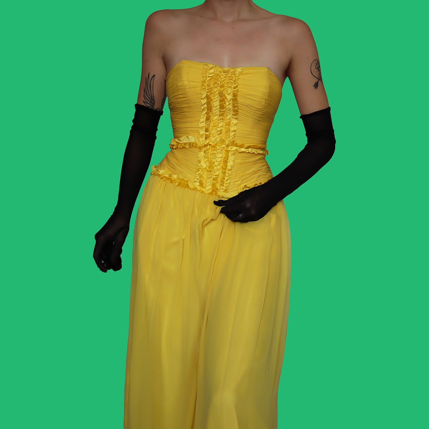 Strapless yellow evening dress UK 10-12