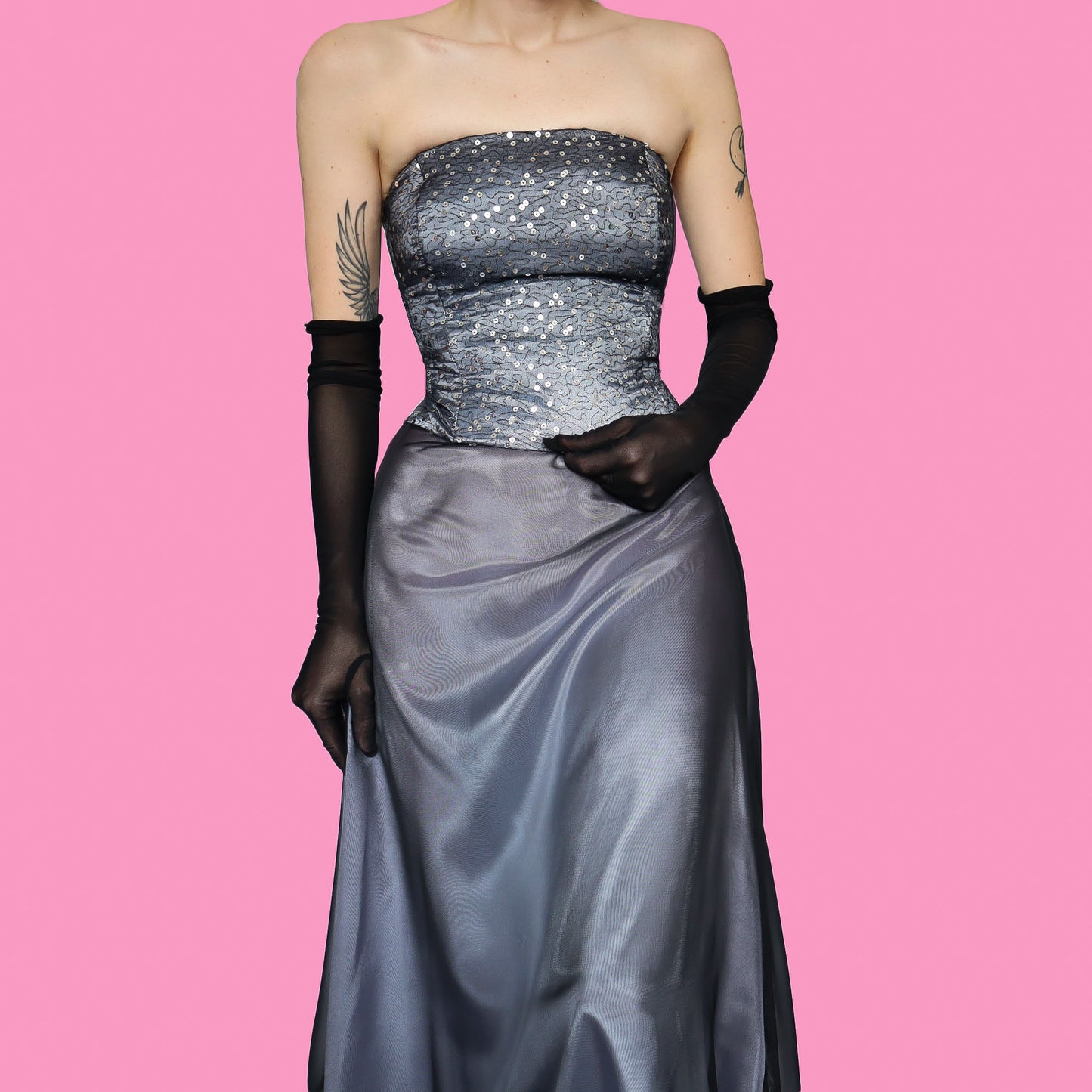 Silver 2 piece skirt & top set UK 12