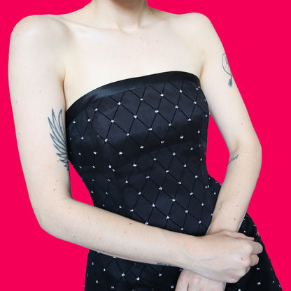 Black glitter strapless a-line evening dress UK 10-12