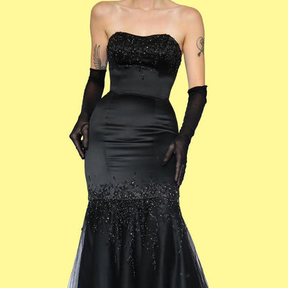 Black strapless fishtail evening dress UK S