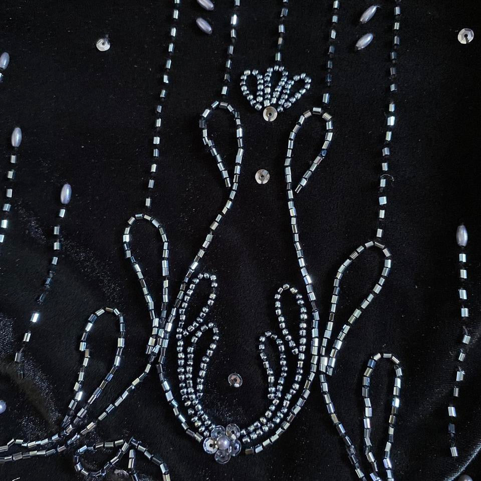Black Dave & Johnny velvet beaded evening dress UK 12
