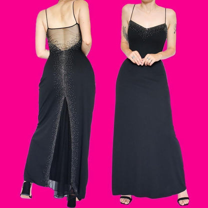 Black Dave & Johnny stretch beaded evening dress UK 10