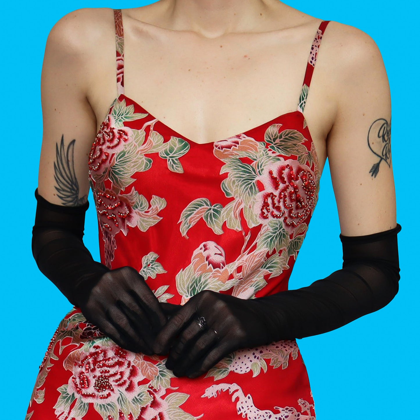 Red Kaleidoscope floral slip midi dress UK 14