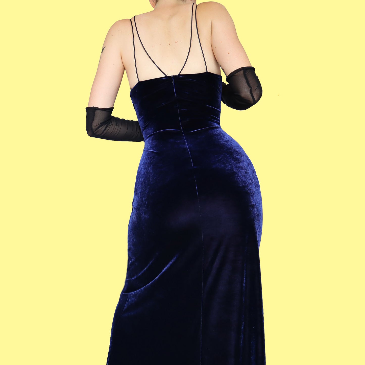 Navy velvet stretch evening dress UK 12