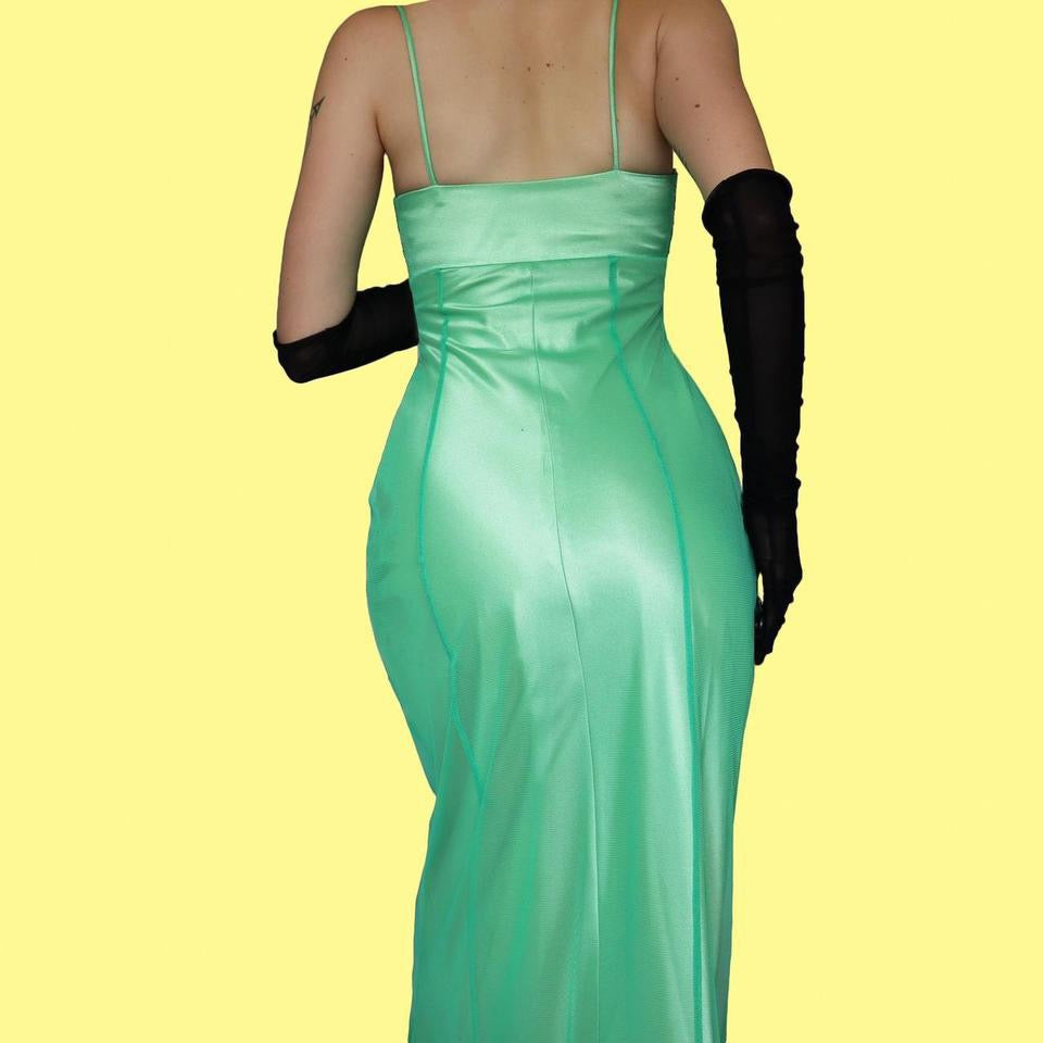 Green beaded vintage Dave & Johnny evening dress UK 8-10