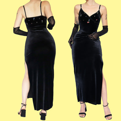 Black velvet stretch maxi dress UK 10