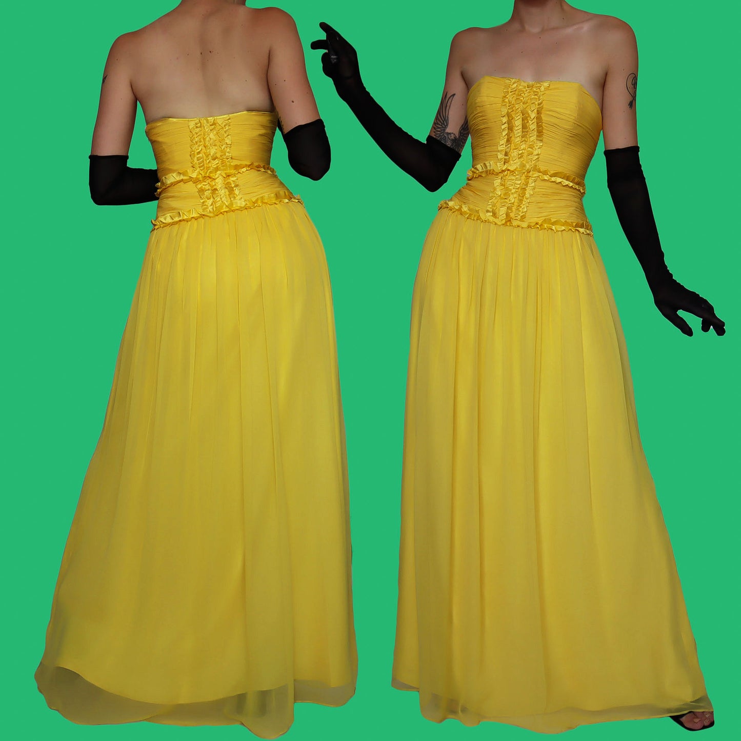 Strapless yellow evening dress UK 10-12