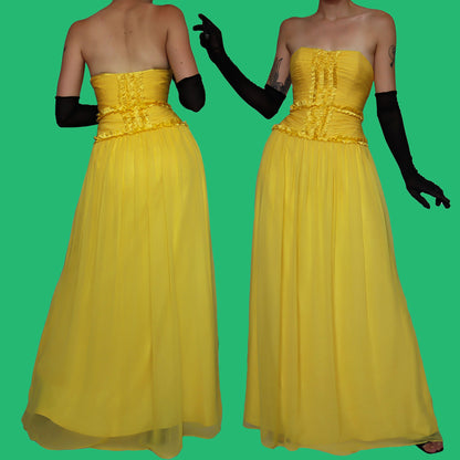 Strapless yellow evening dress UK 10-12