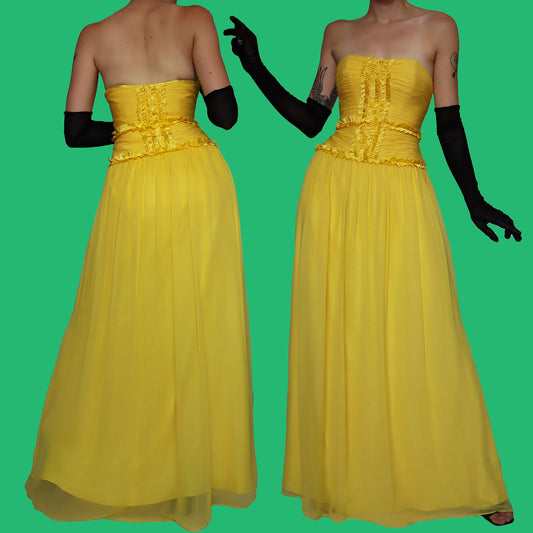 Strapless yellow evening dress UK 10-12