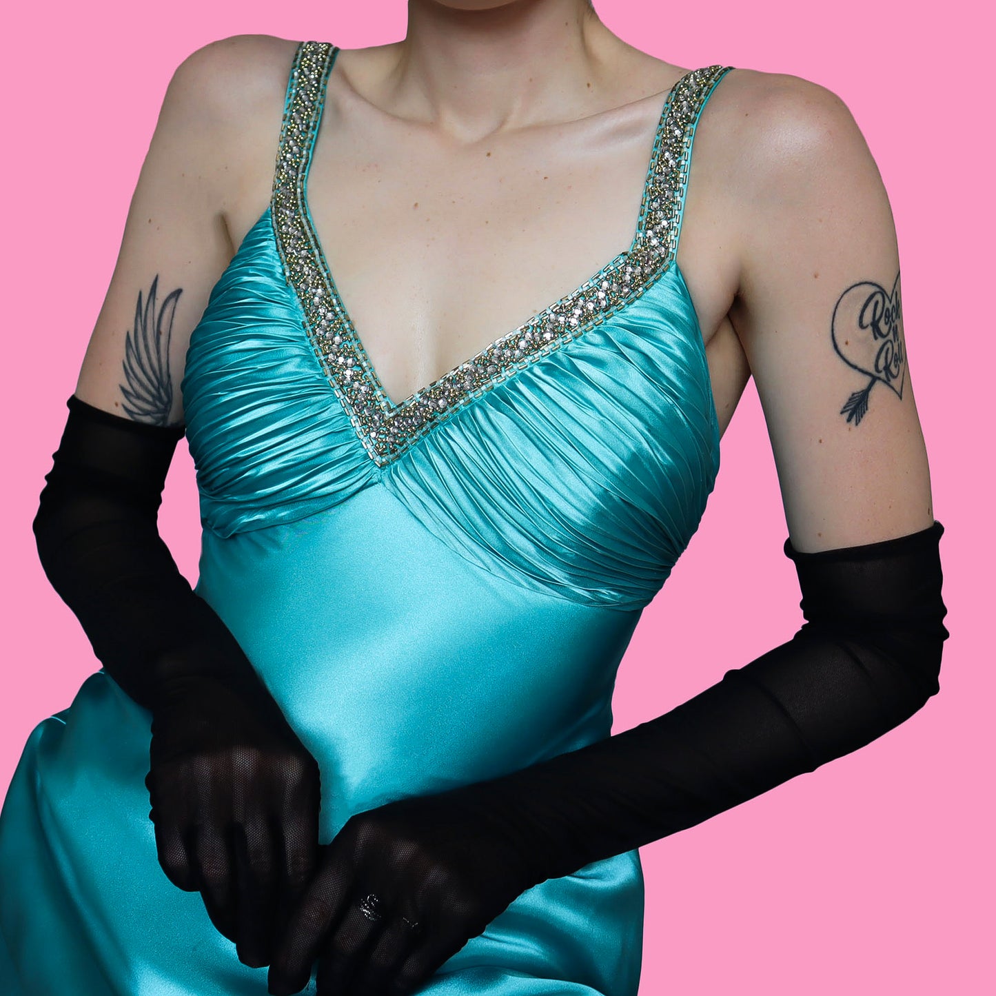 Sapphire satin evening dress UK 12