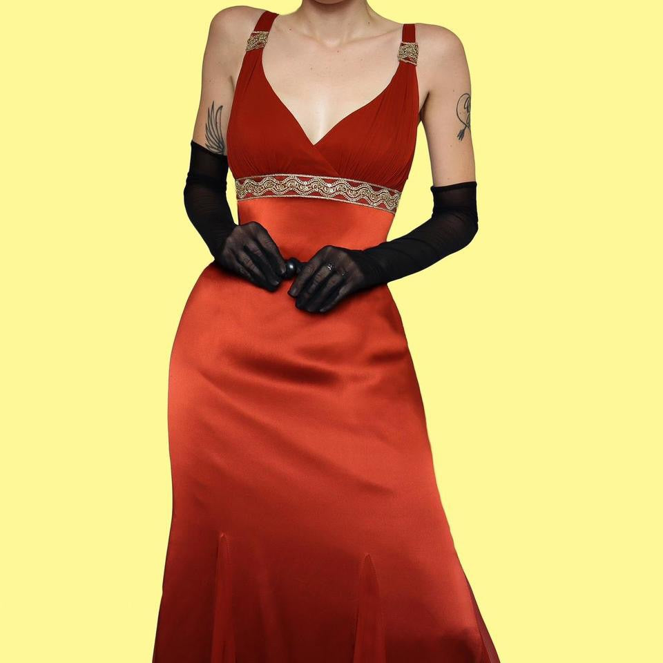 Burnt orange evening dress UK 14