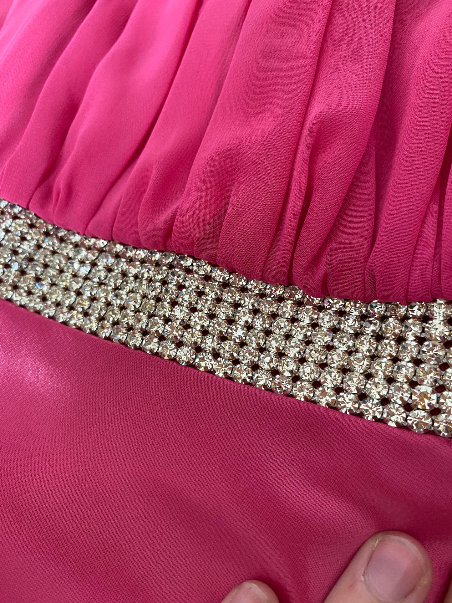 Bright pink YVE diamanté evening dress UK 16