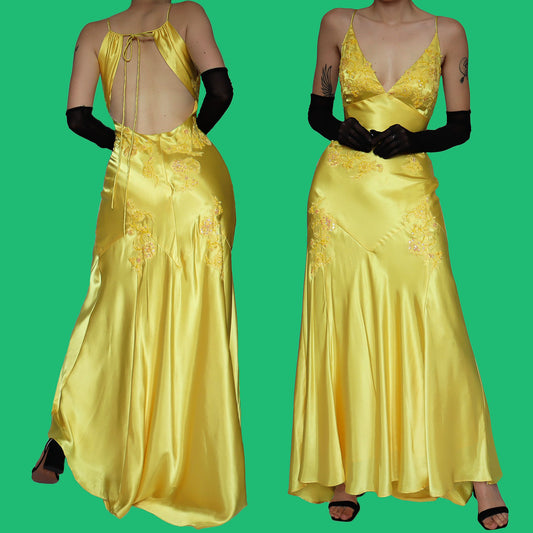 Satin yellow evening dress UK 12
