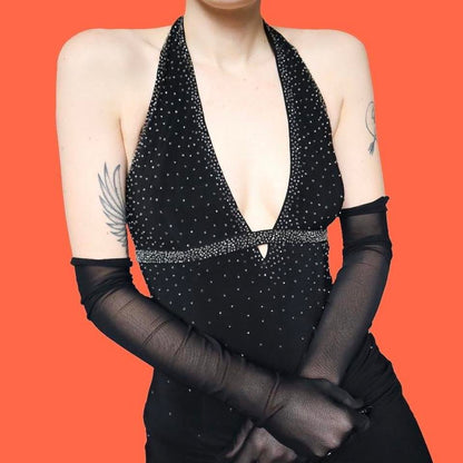 Black DJ Nights stretch beaded halter neck evening dress UK 10, 12 & 14 available