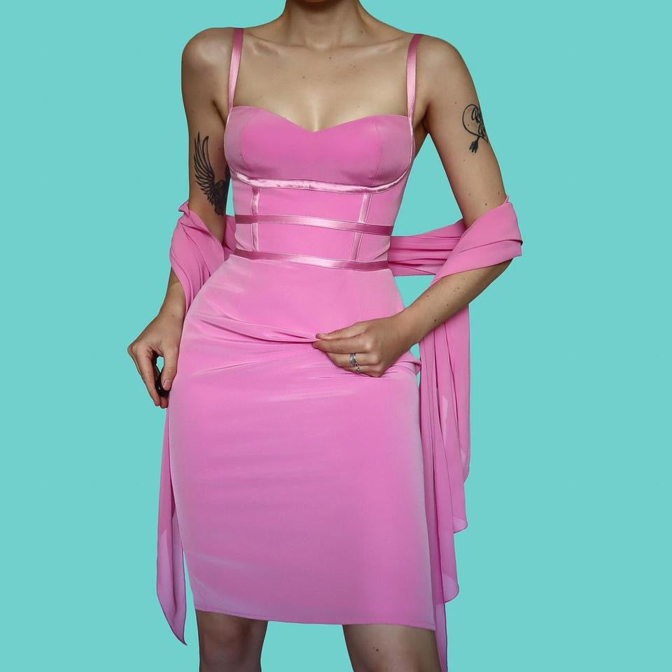 Pink mini dress & shawl UK 10