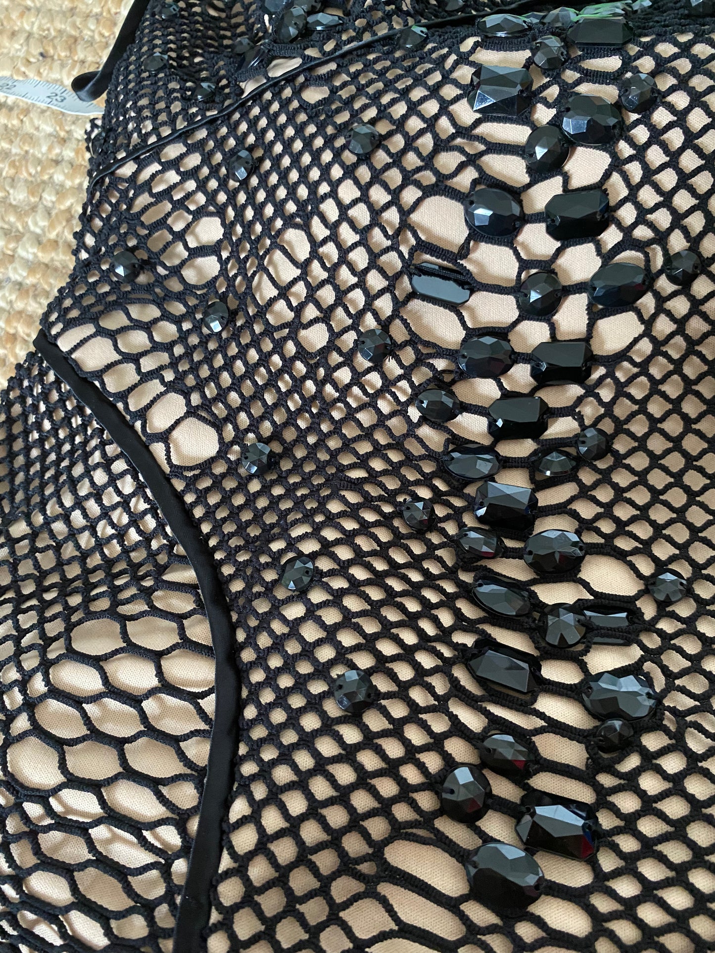 John Charles black stretch net evening dress UK 12