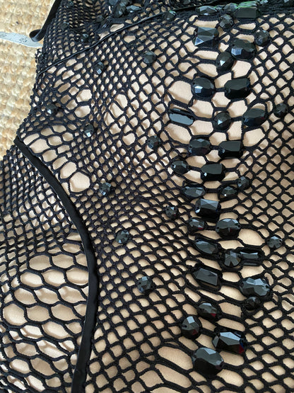 John Charles black stretch net evening dress UK 12