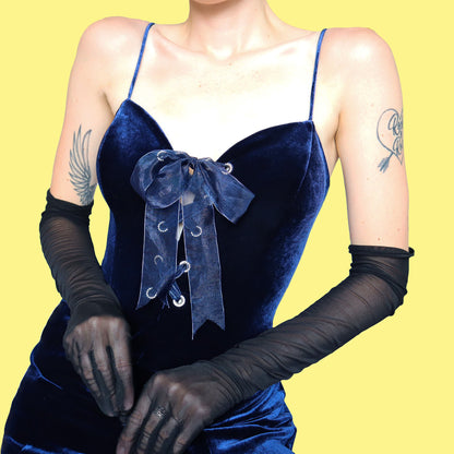 Blue velvet stretch evening dress UK 12-14