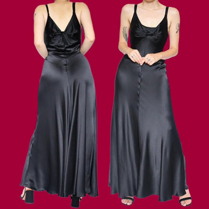 Black 100% silk evening dress UK 10