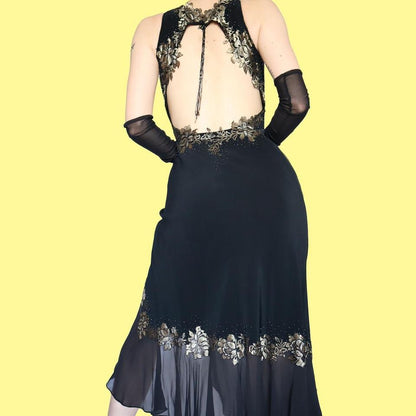 Black open back evening dress UK 10