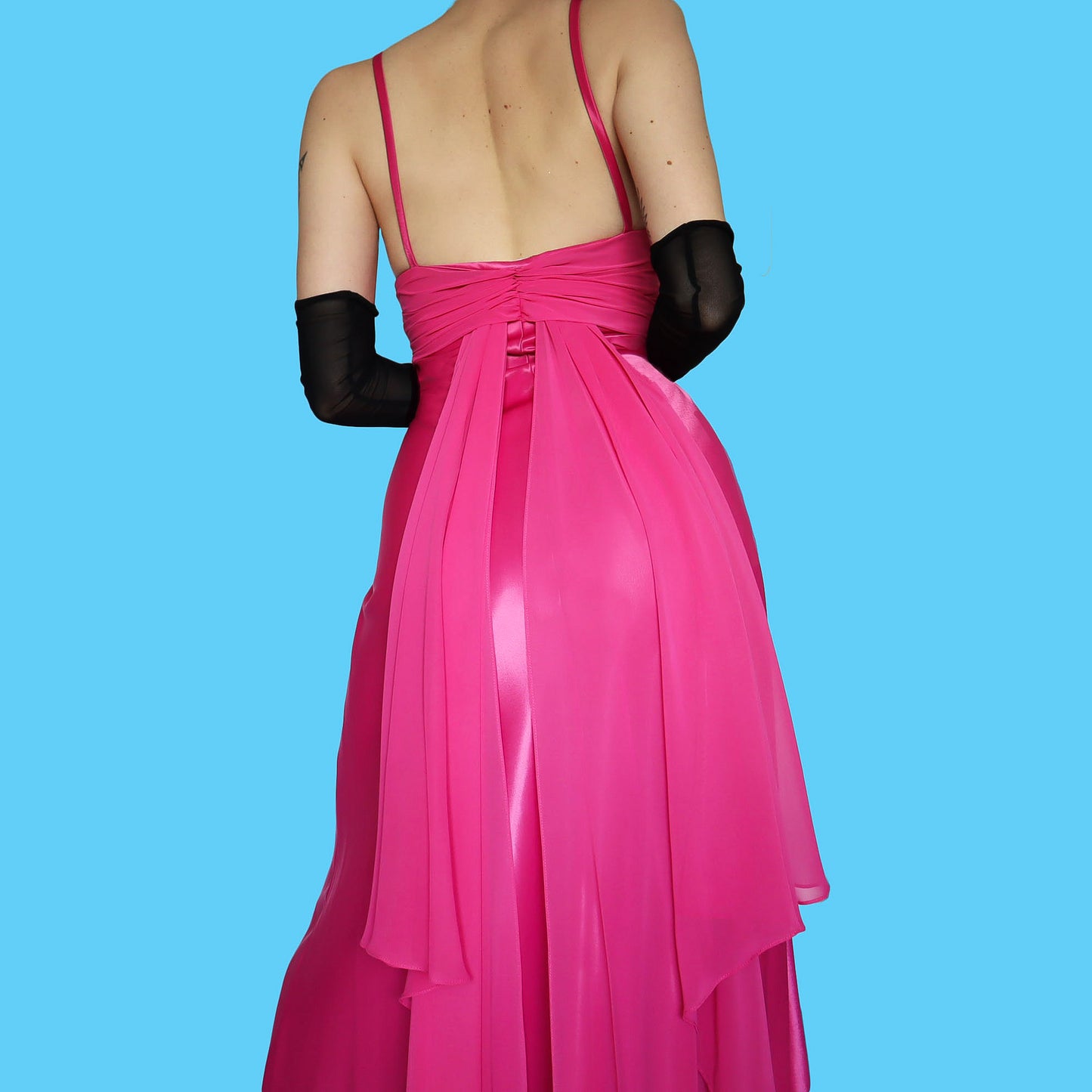 Bright pink YVE diamanté evening dress UK 16