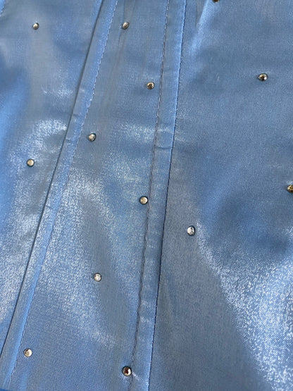 Silky baby blue 3 piece corset, skirt & shawl UK 12