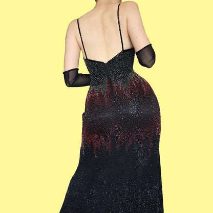 Black beaded YVE evening dress UK 10