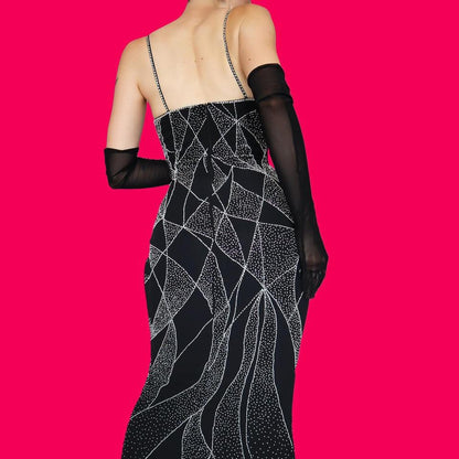 YVE London black beaded evening dress UK 10-12