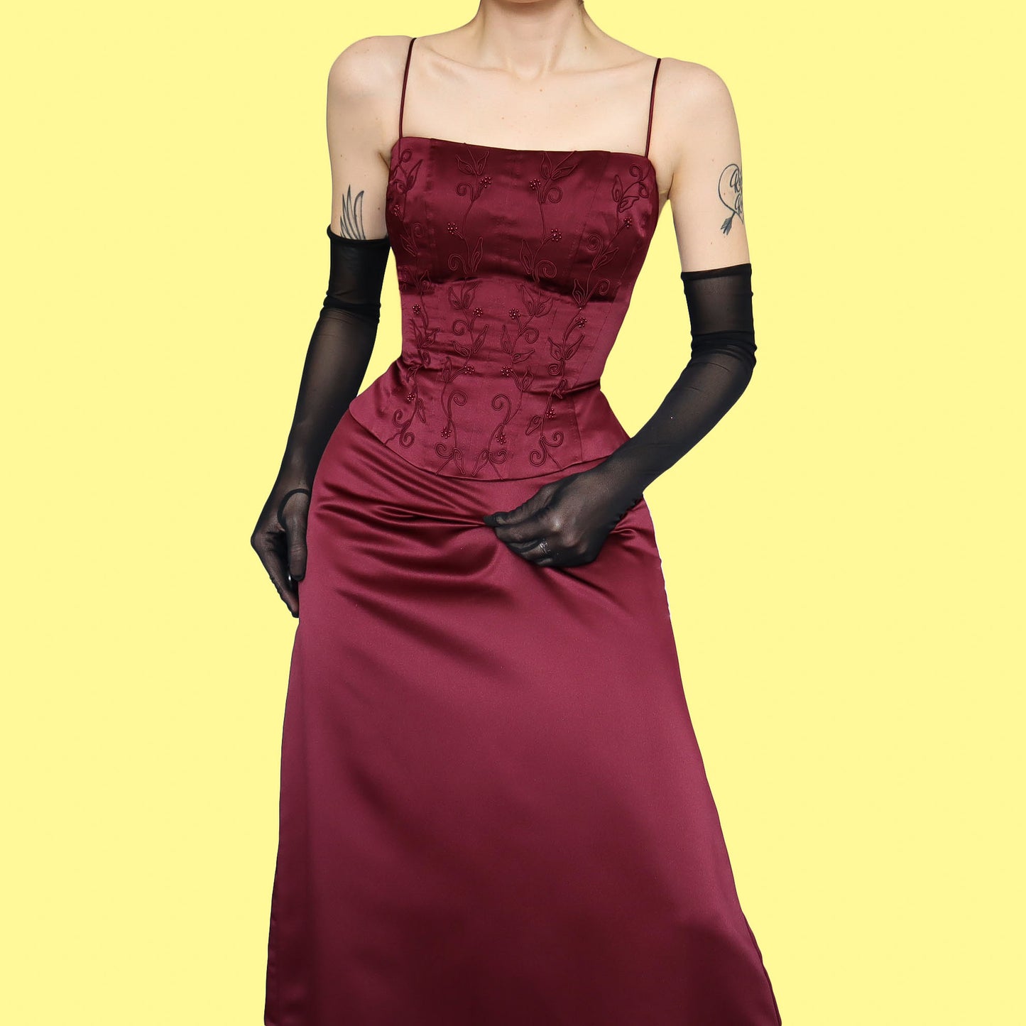 Burgundy lace up evening dress UK 12
