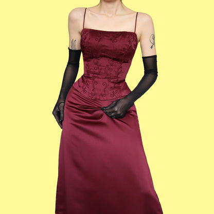 Burgundy lace up evening dress UK 12