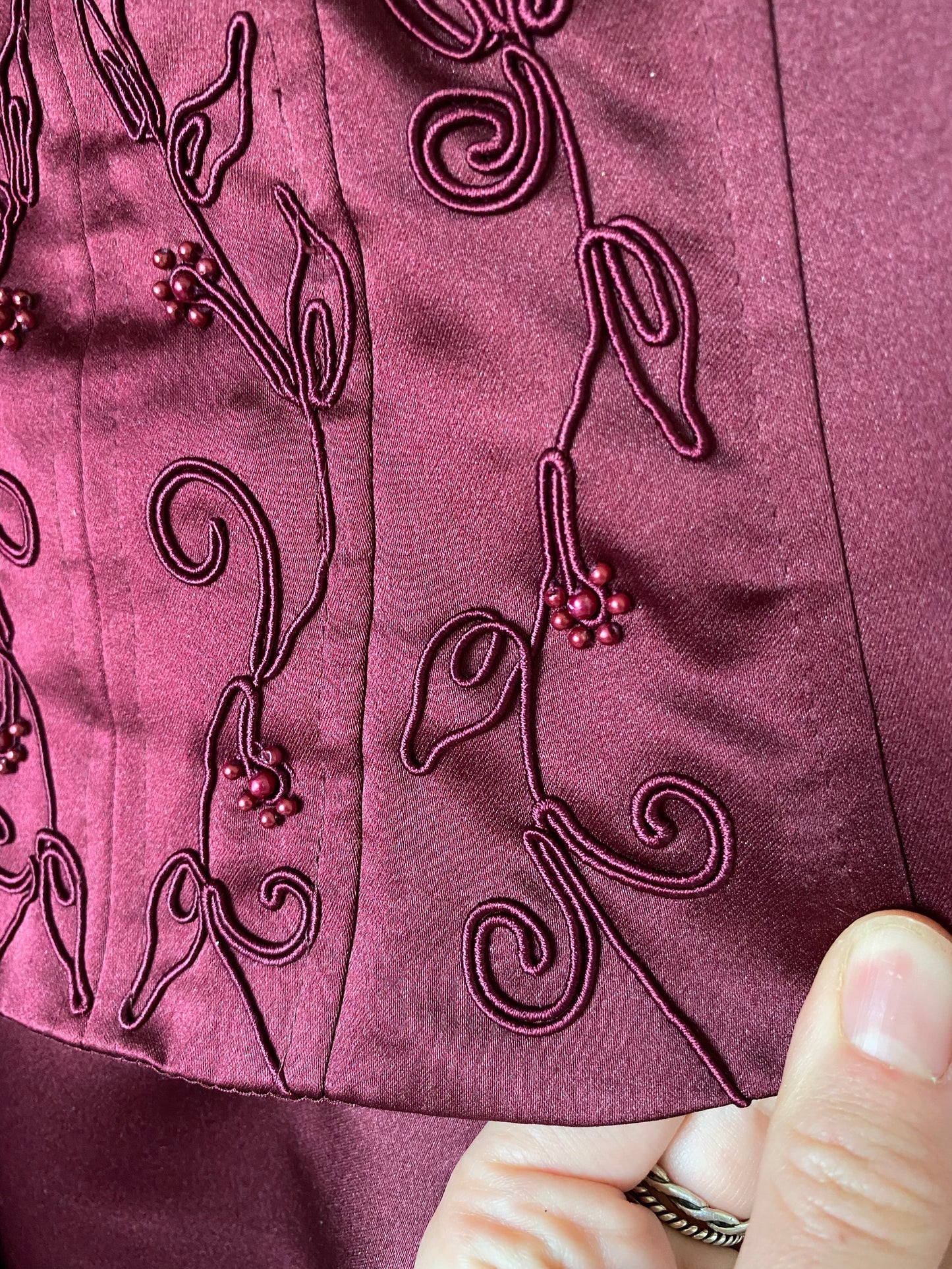 Burgundy lace up evening dress UK 12